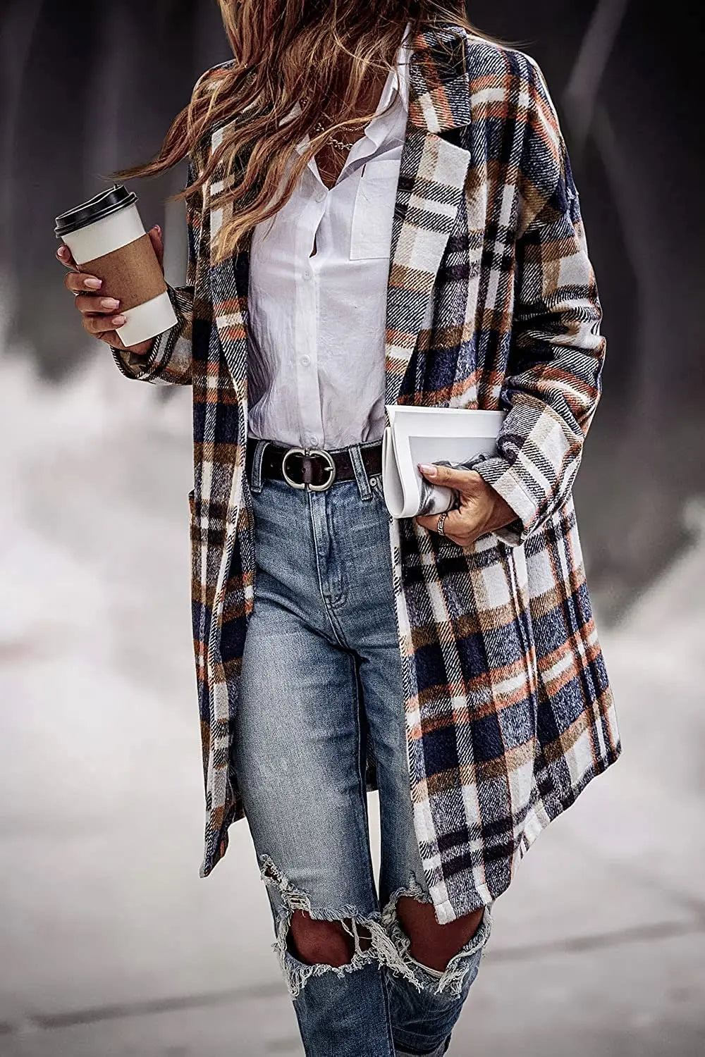 Jenny | Long Plaid Trench Coat