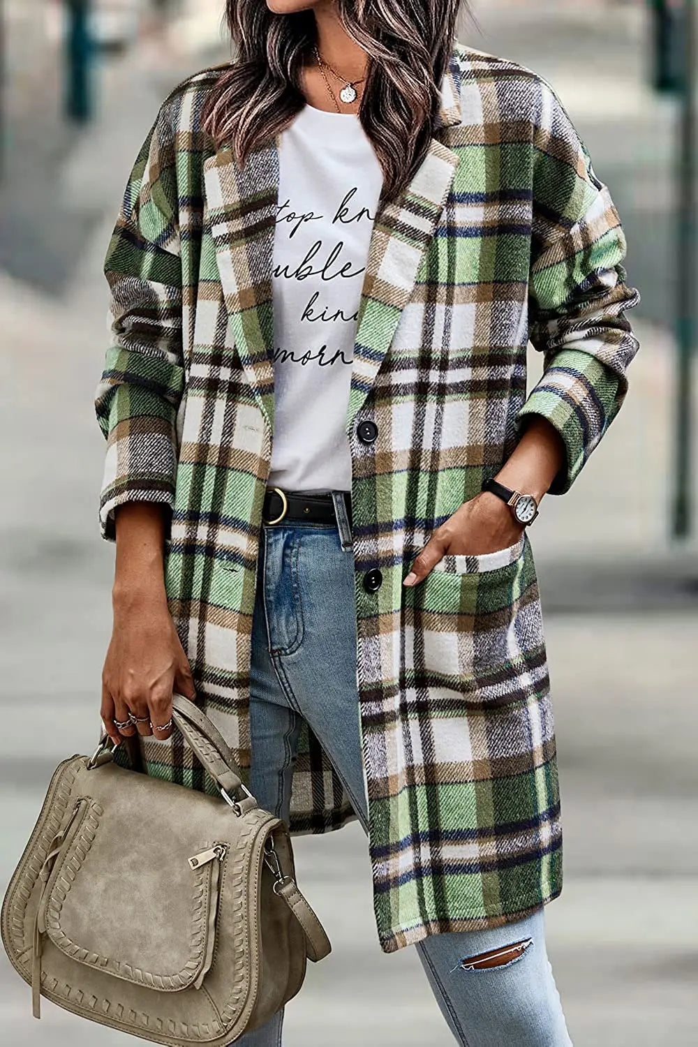 Jenny | Long Plaid Trench Coat