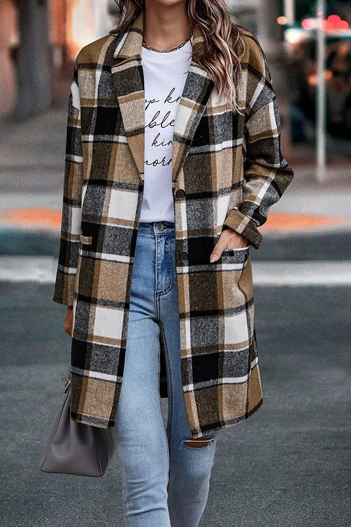 Jenny | Long Plaid Trench Coat